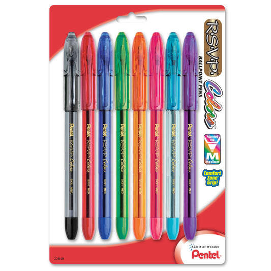 Pentel BK91CRBP8M RSVP Colors, 8/pk Med