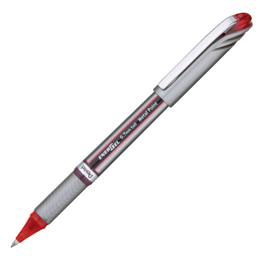 Pentel BL27-B EnerGel NV Liquid Gel Pen, (0.7mm) Medium Line Capped, Metal Tip, Red Ink