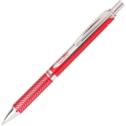 Pentel BL407B-A EnerGel Alloy RT Premium Liquid Gel Pen, Medium Line, Metal Tip, Red Barrel, Blac...