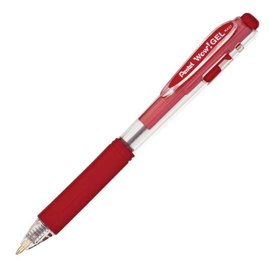 Pentel K437-B Wow! Gel Retractable Gel Pen, (0.7mm) Medium Line, Red Ink