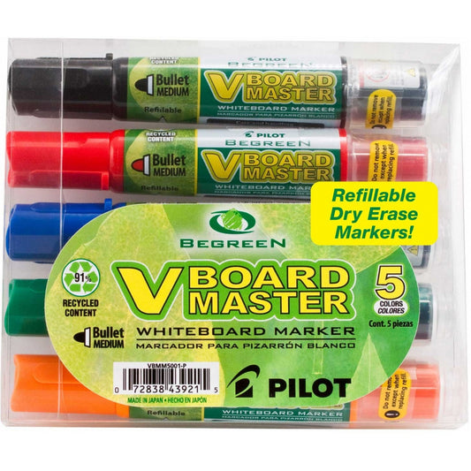 Pilot Vbmc V-Board Master White Board Marker, 5 Pack Bullet