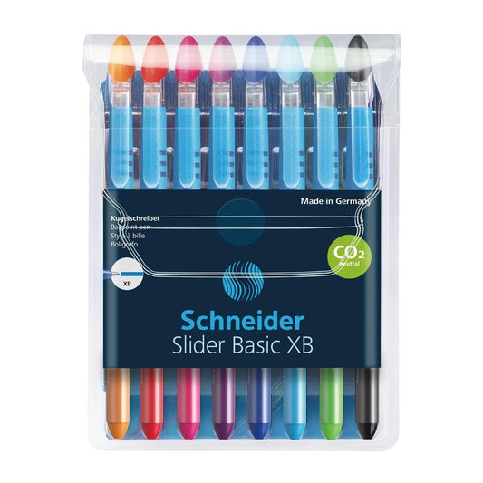 SCHNEIDER SLIDER BASIC, BALLPOINT PEN, WALLET X 8, ASSORTED, XB