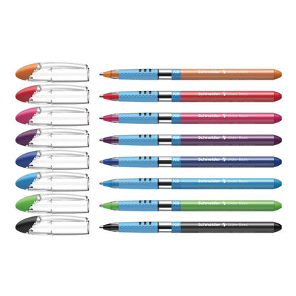 SCHNEIDER SLIDER BASIC, BALLPOINT PEN, WALLET X 8, ASSORTED, XB