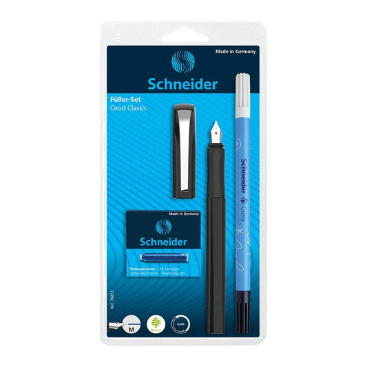 SCHNEIDER CEOD CLASSIC, FOUNTAIN PEN, 1 OF EACH PEN (BLACK), CARTRIDGE REFILL (BLUE INK), ERASER, M