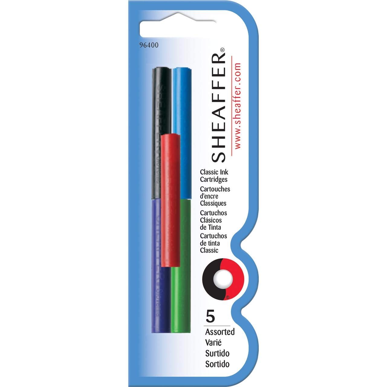 Sheaffer 96400 Skrip Ink Cartridge Blistercard, Black, Blue, Red, Green, Purple 5pk