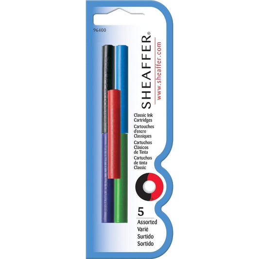 Sheaffer 96400 Skrip Ink Cartridge Blistercard, Black, Blue, Red, Green, Purple 5pk