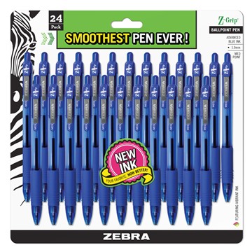 Zebra 12225 Z-Grip Retractable Ballpoint 1.0mm Blue 24pk