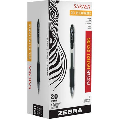 Zebra 14680 Sarasa Gel Retractable RDI 0.7mm Assorted 20+4pk BNS Box