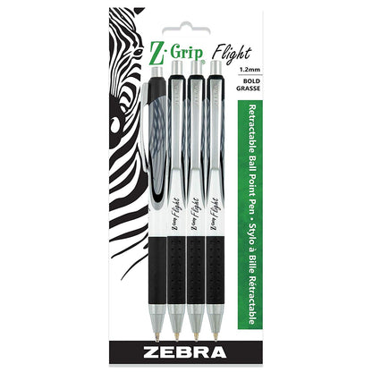 Zebra 21914 Z-Grip Flight Retractable Ballpoint 1.2mm Black 4PK