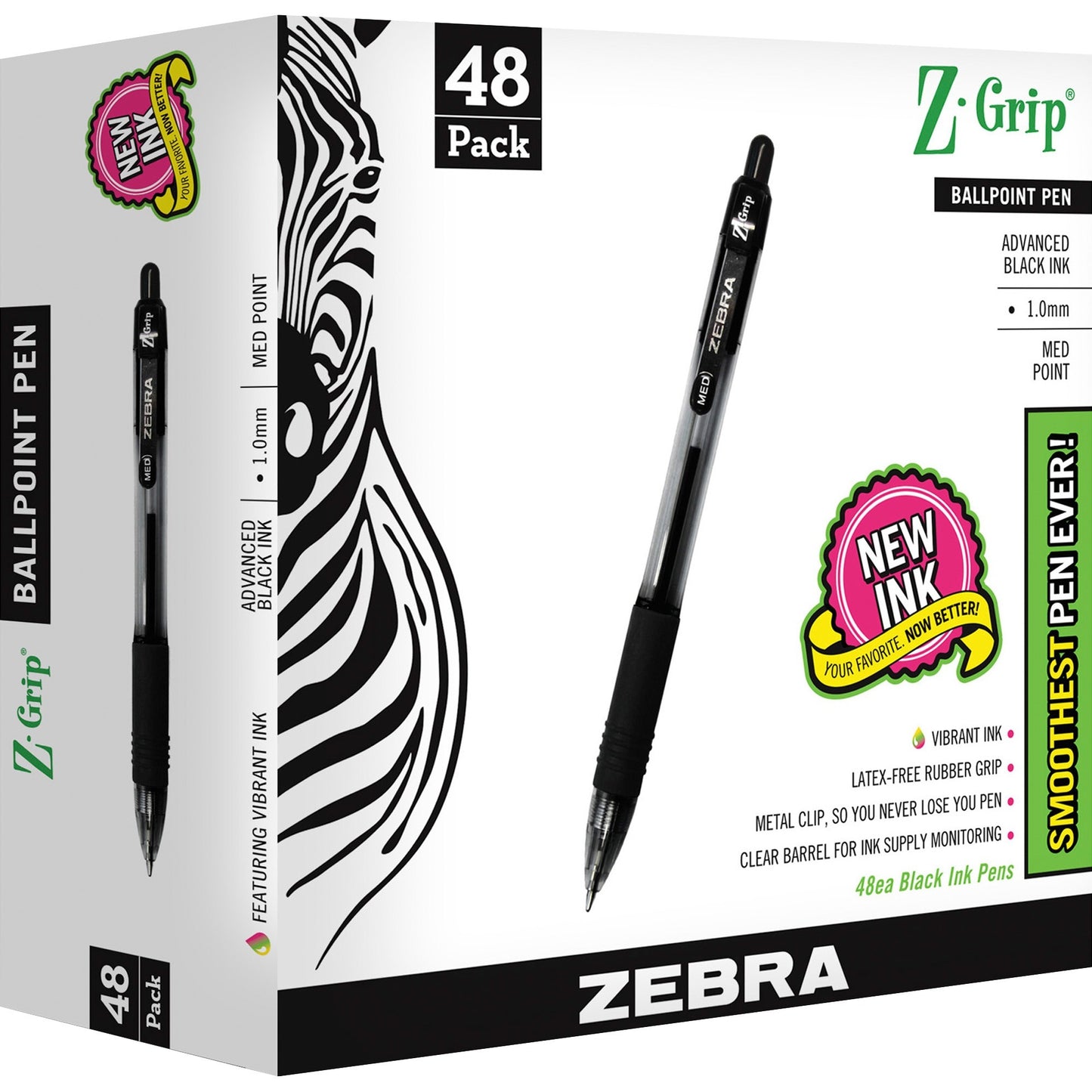 Zebra 22148 Z-Grip Retractable Ballpoint 1.0mm Black 48pk