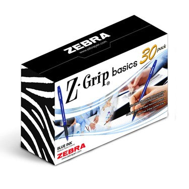 Zebra 23230 Z-Grip Basics LV Ballpoint Stick 1.0mm Blue 30pk