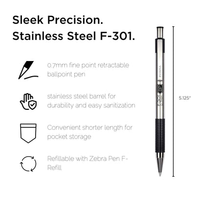 Zebra 27114 F-301 Retractable Ballpoint 0.7mm Black 4pk
