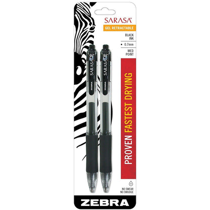 Zebra 46812 Sarasa Gel Retractable RDI 0.7mm Black 2pk