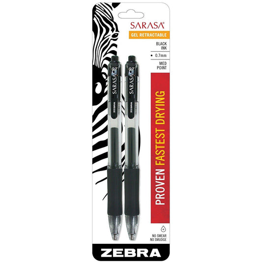 Zebra 46812 Sarasa Gel Retractable RDI 0.7mm Black 2pk