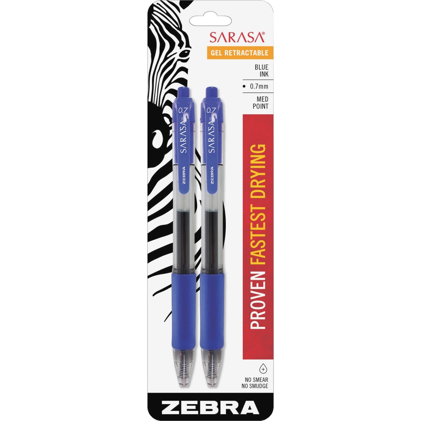 Zebra 46822 Sarasa Gel Retractable RDI 0.7mm Blue 2pk