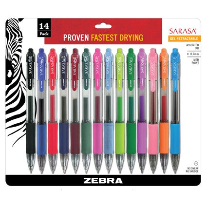 Zebra 46824 Sarasa Gel Retractable RDI 0.7mm Assorted 14pk