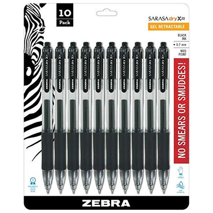 Zebra 46871 Sarasa Gel Retractable RDI 0.7mm Black 10pk