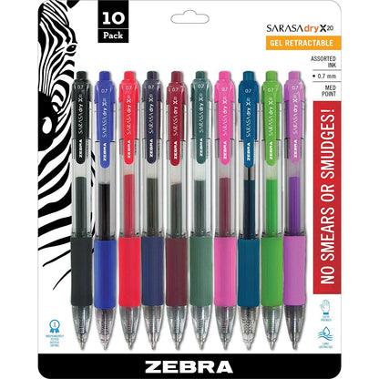 Zebra 46881 Sarasa Gel Retractable RDI 0.7mm Assorted 10pk