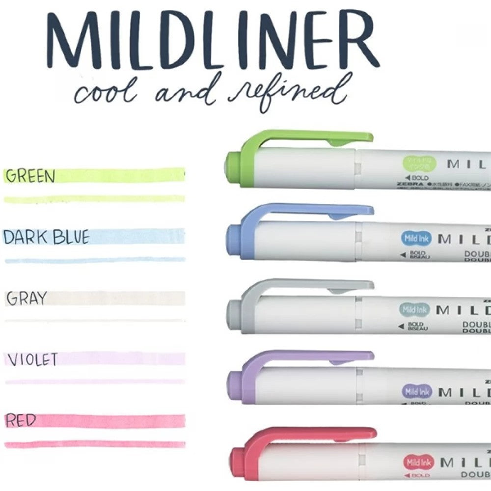 Zebra 78205 Mildliner Double Ended Highlighter Asst Cool & Refined 5Pk