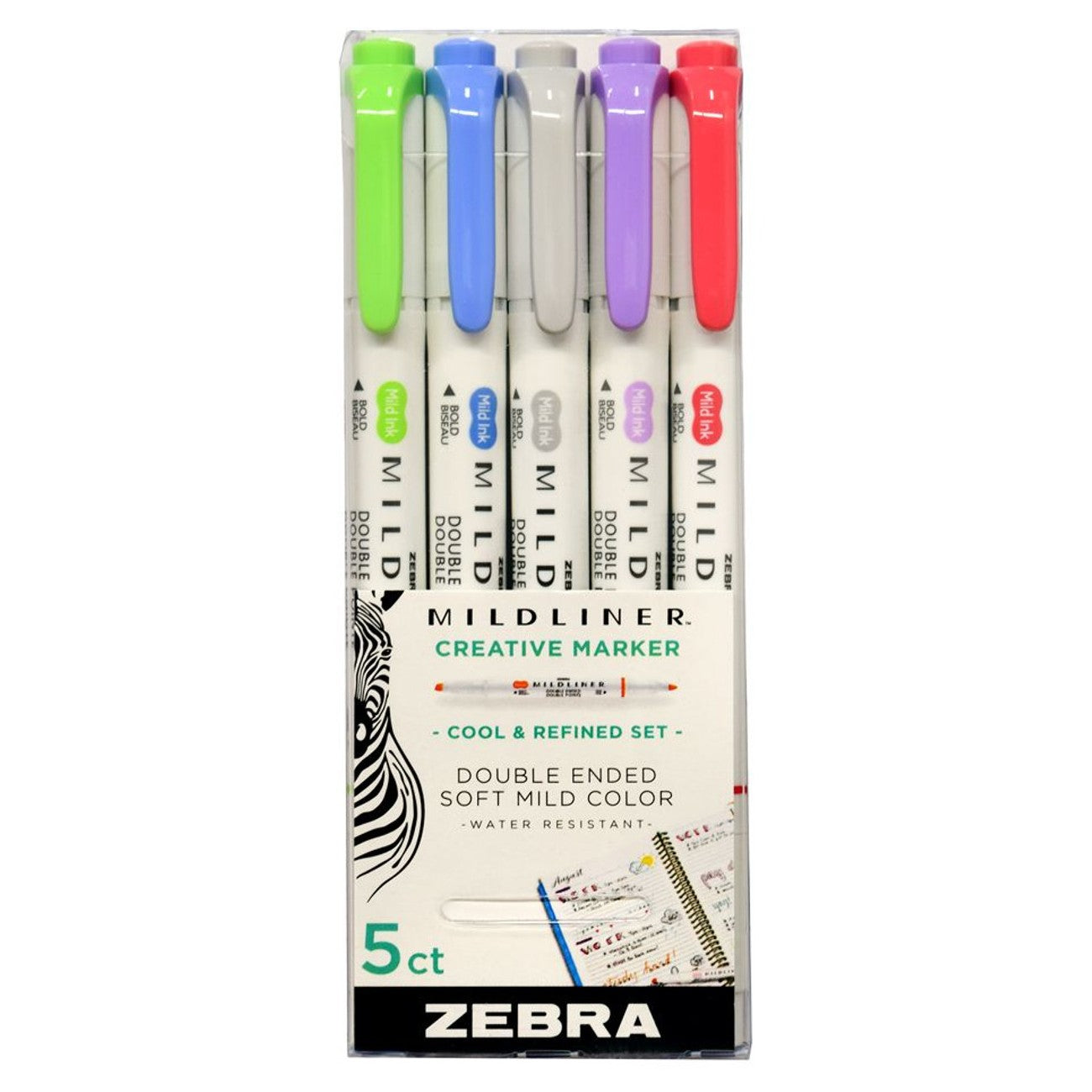 Zebra 78205 Mildliner Double Ended Highlighter Asst Cool & Refined 5Pk