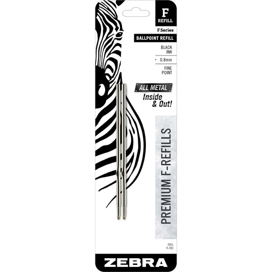 Zebra 89112 All Metal F-Refill 0.8mm Black 2Pk