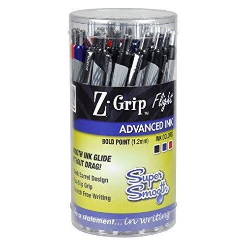 Zebra 92209 Z-Grip Flight Retractable Ballpoint 1.2mm Asst 36pc Cup